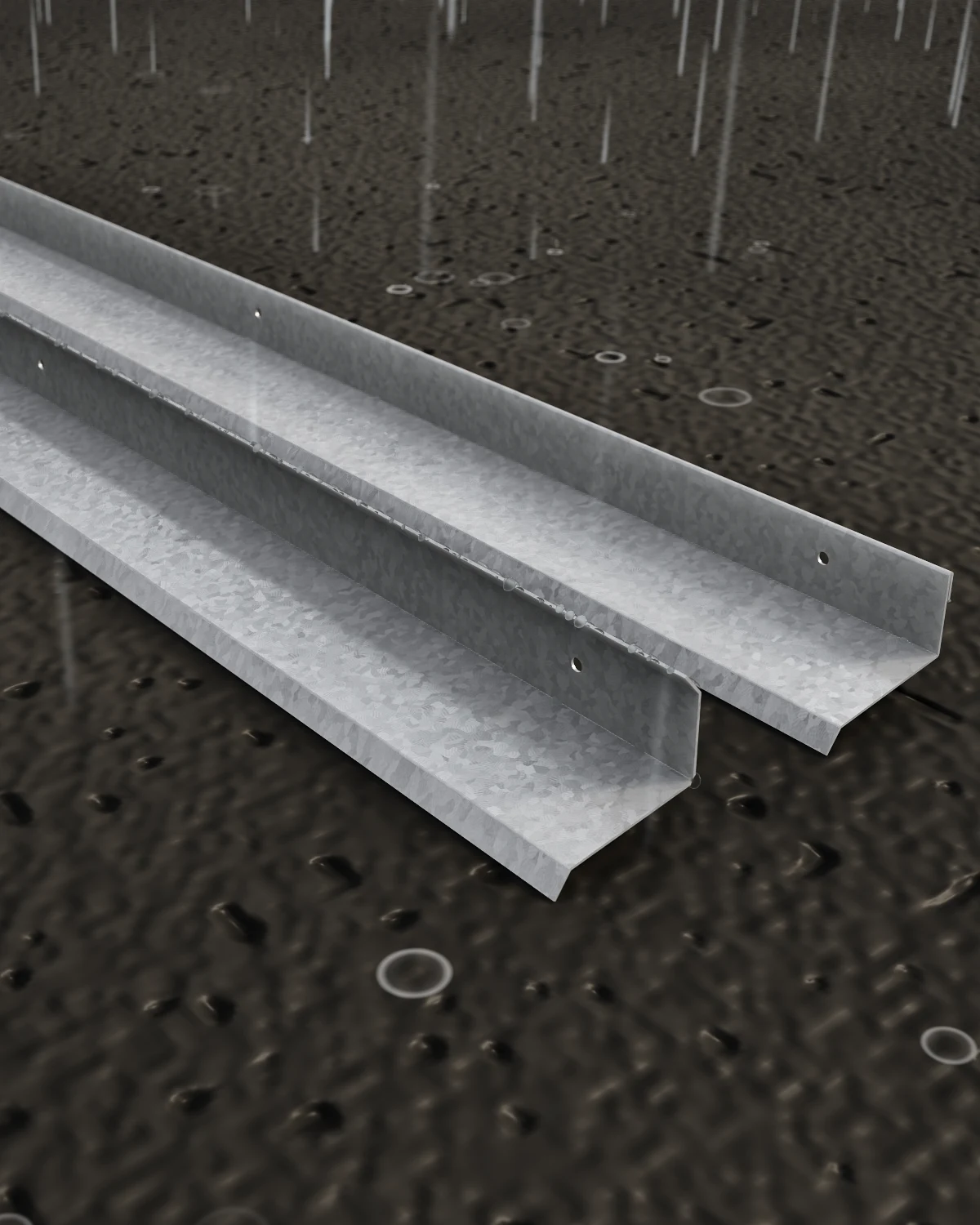 Babetas para policarbonato V1 y V2 de chapa galvanizada, mojadas por la lluvia