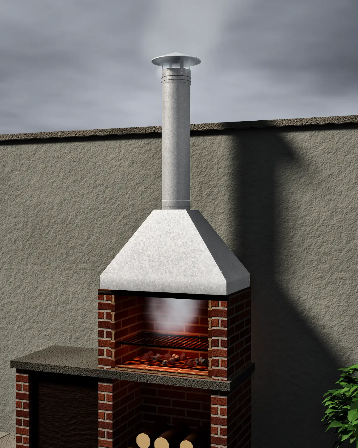 Campana con caño y sombrero colocada sobre una parrilla