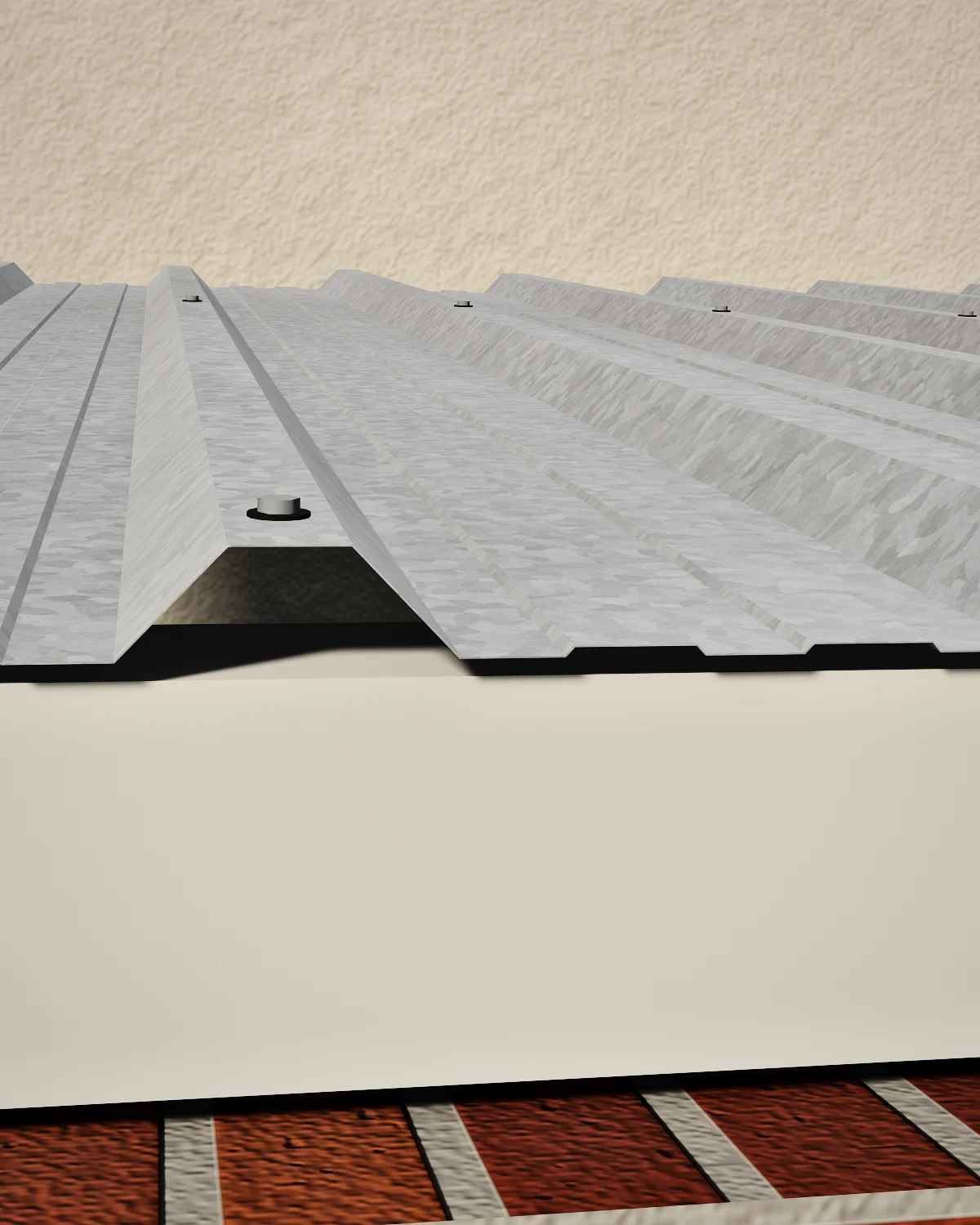 Detalle del borde de un techo de chapa trapezoidal sin Compriband: la onda queda abierta