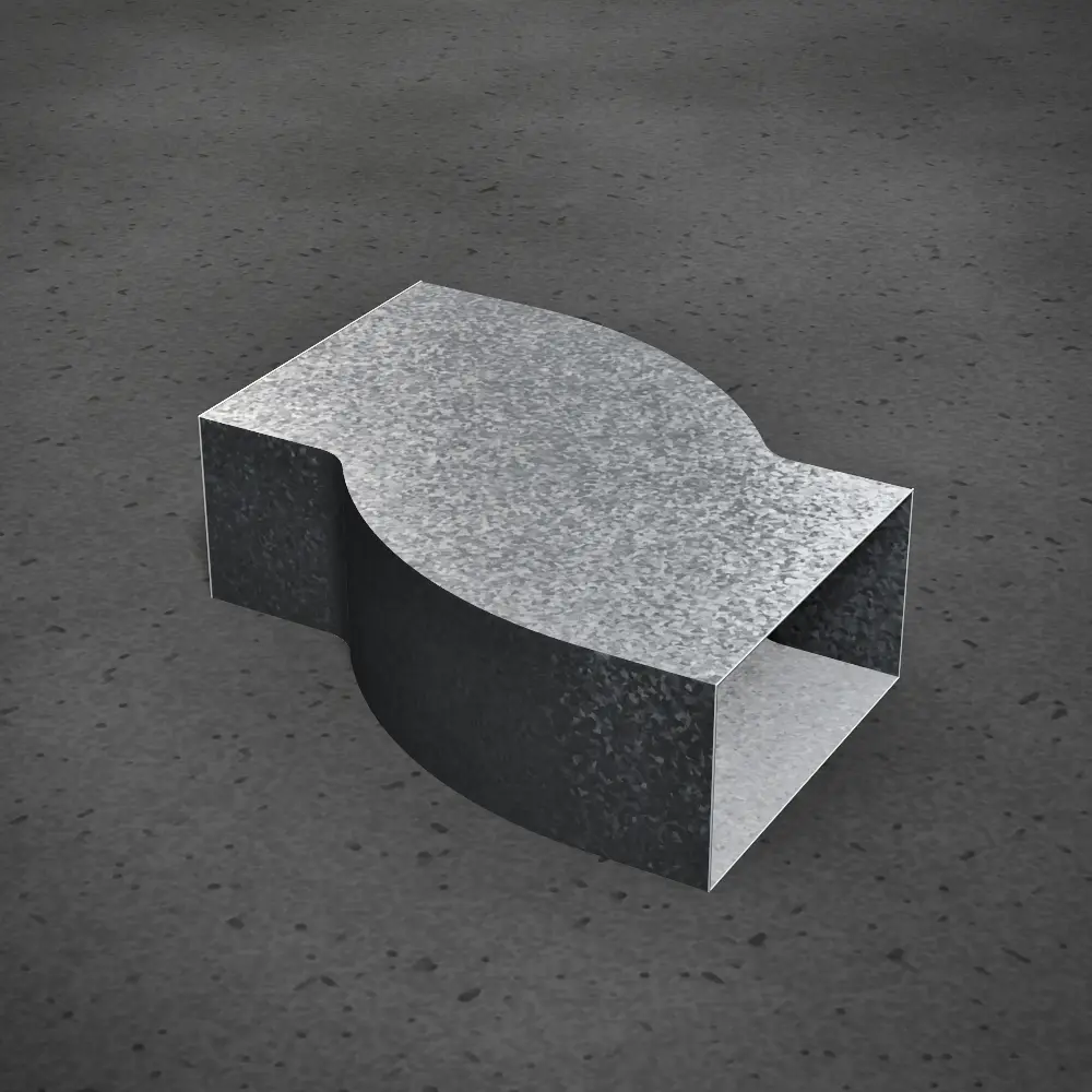 Desvío lateral curvo rectangular de chapa galvanizada, liso