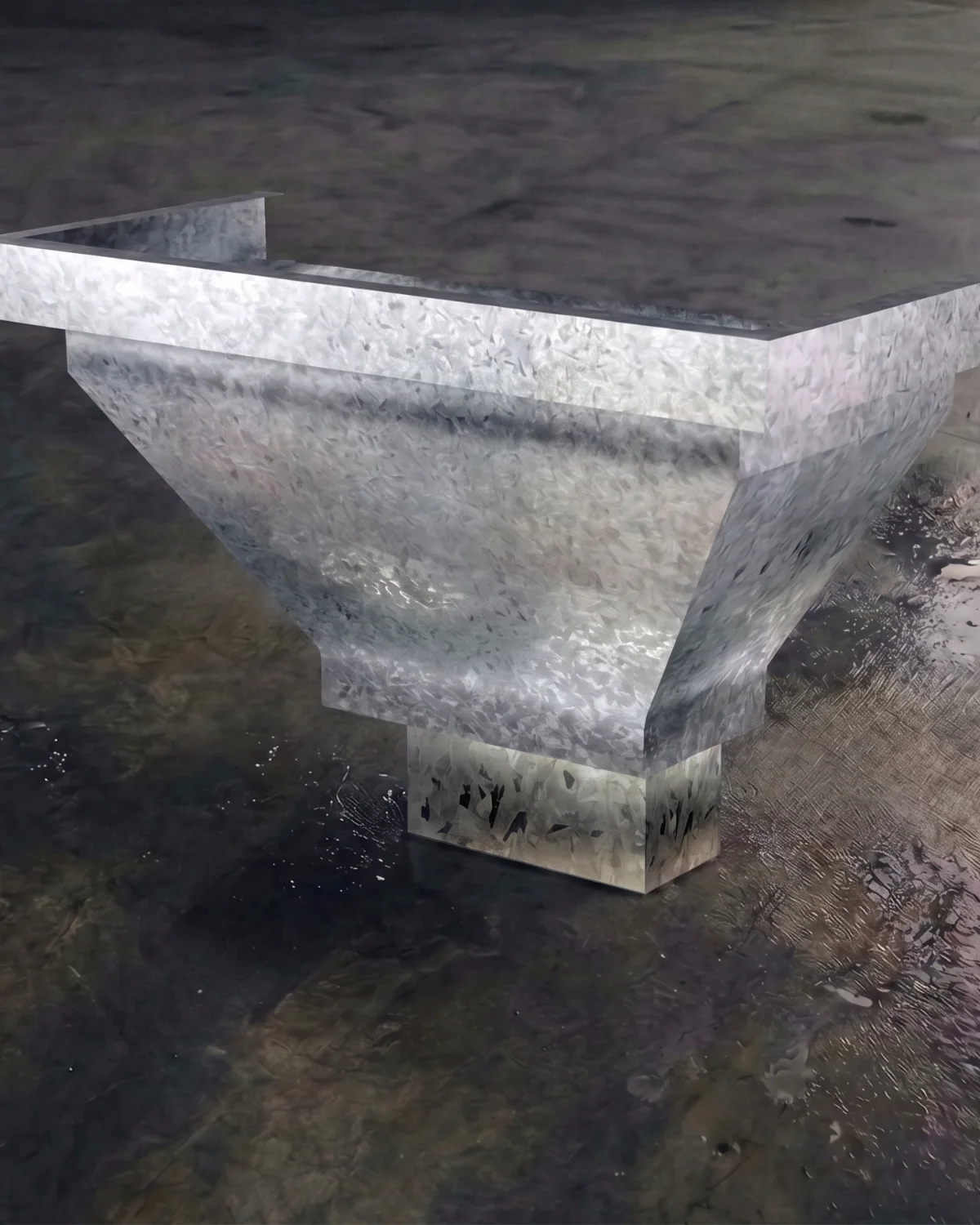 Embudo colector galvanizado con gotas de lluvia