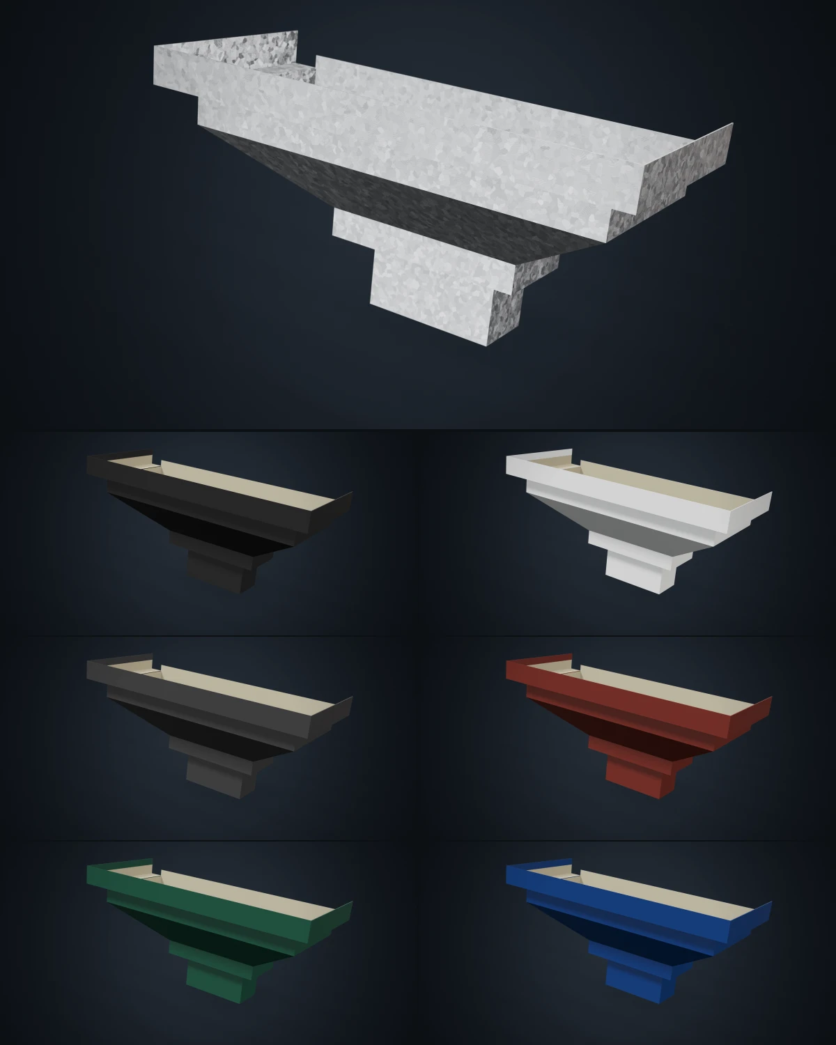 Embudo colector americano en galvanizado, negro, blanco, gris pizarra, rojo teja, verde inglés y azul milenium