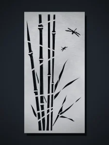 Panel decorativo de chapa N2 Bambú Libélula, cortado con láser
