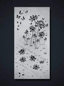 Panel decorativo de chapa N8 Flor de Loto con Río, cortado con láser