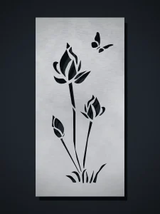 Panel decorativo de chapa N9 Tulipán Mariposa, cortado con láser