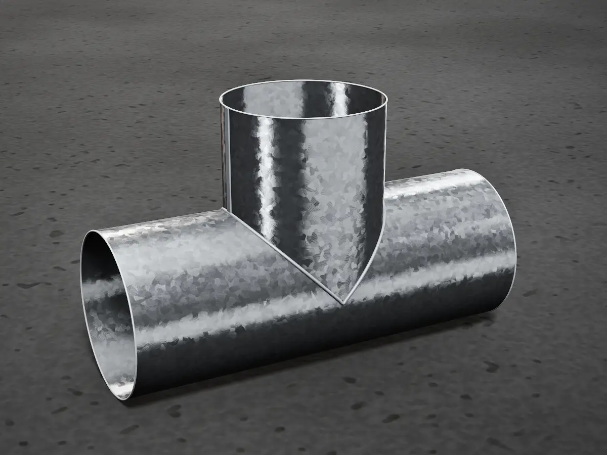 T a 90° circular de chapa galvanizada