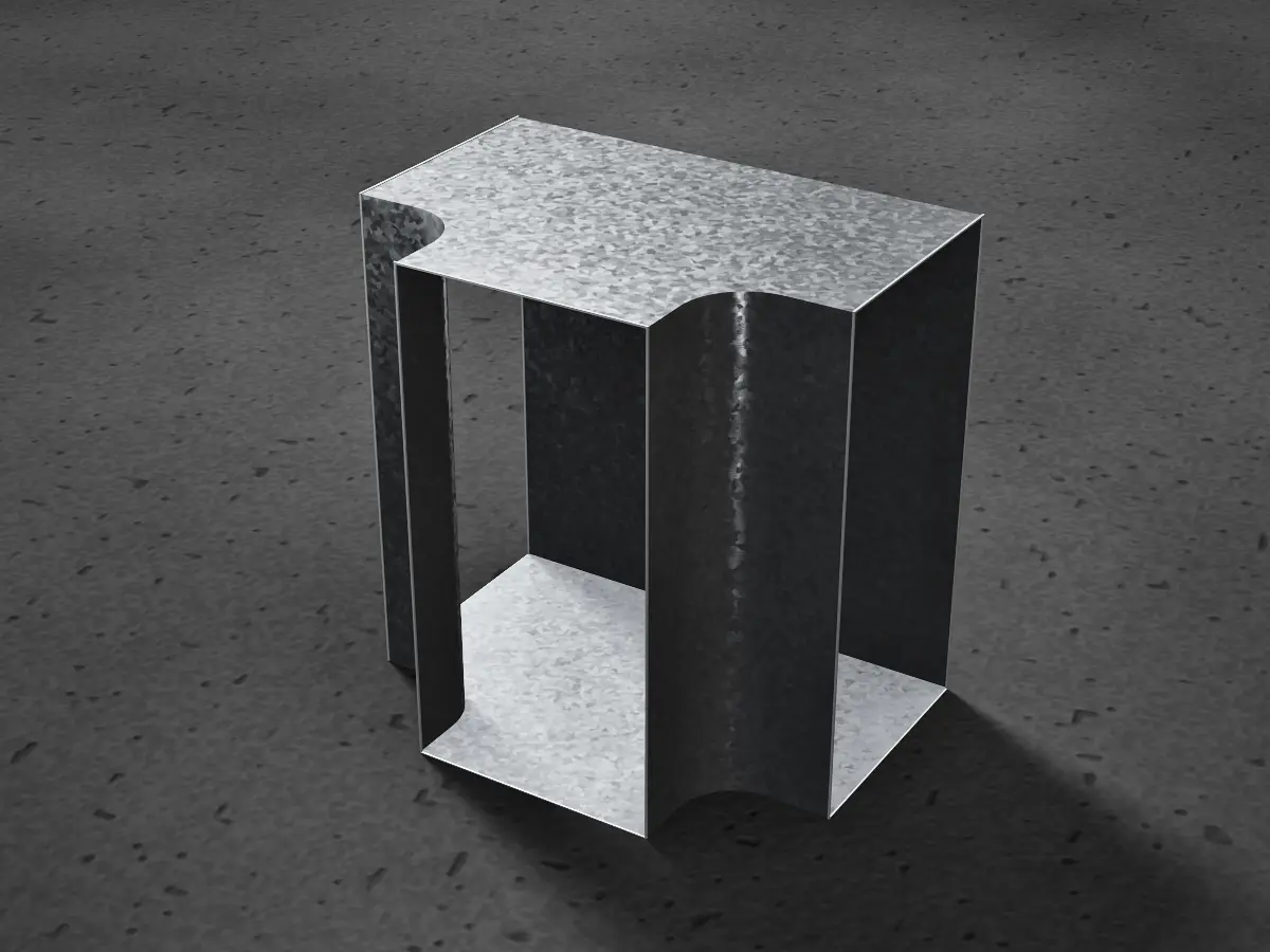 T a 90° de frente, rectangular, de chapa galvanizada