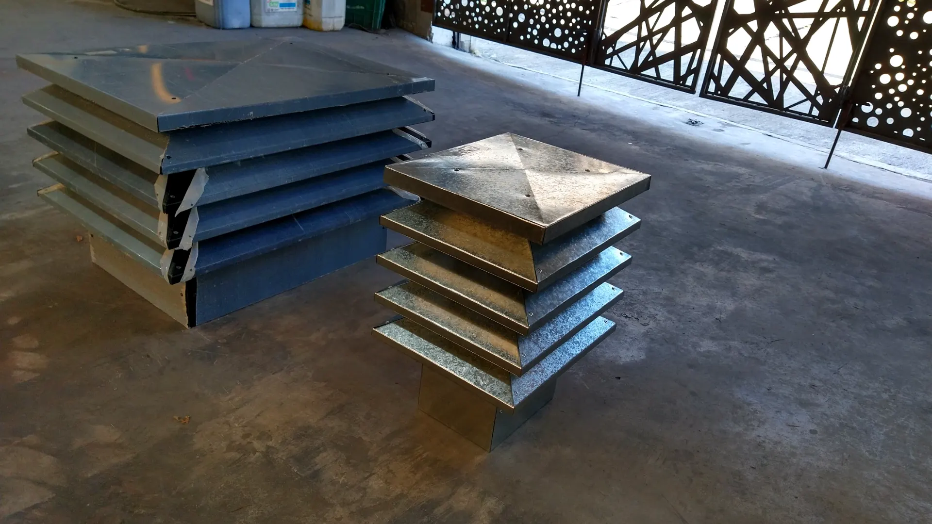 Un remate de 4 alas rectangular grande y uno cuadrado chico en el taller