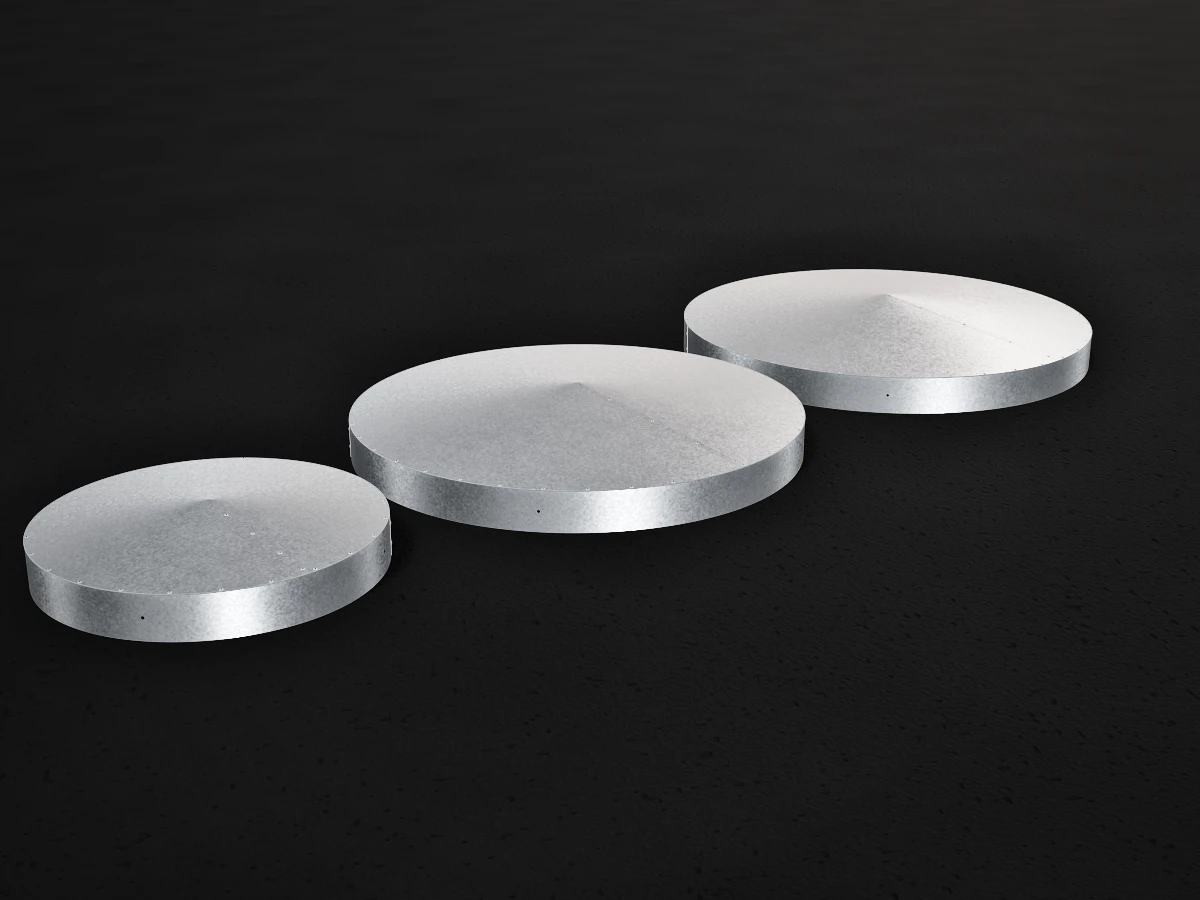 Tres tapas cónicas para tanque de chapa galvanizada, de 75, 114 y 120 cm de diámetro