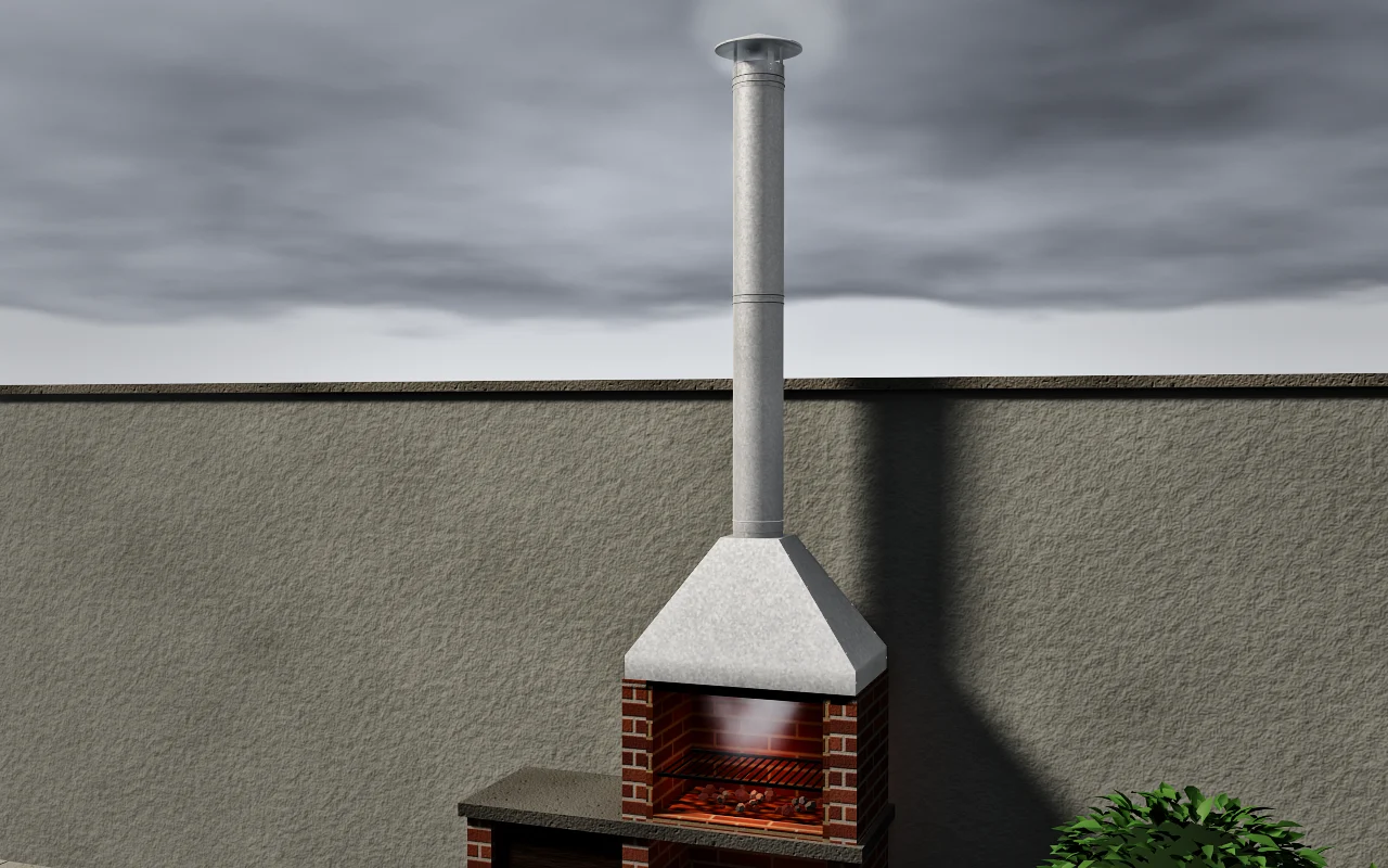 Tiraje de chapa sobre la campana de una parrilla