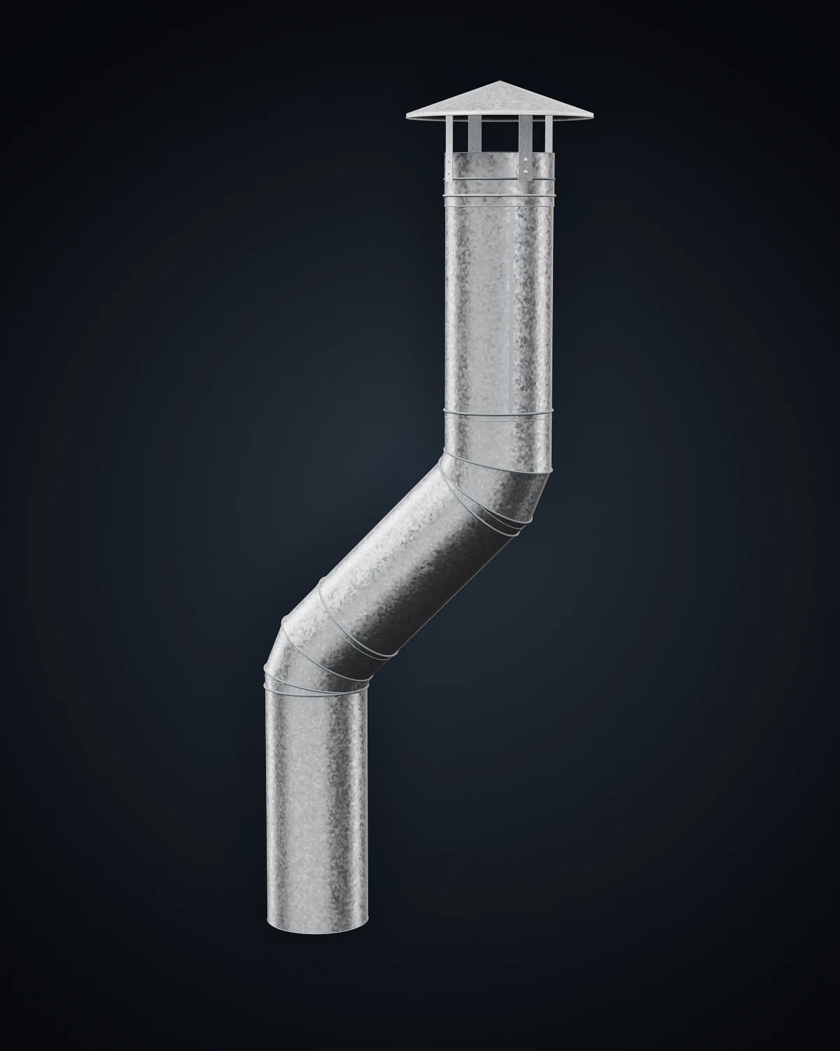 Tiraje de chapa galvanizada con dos curvas a 45° y sombrero