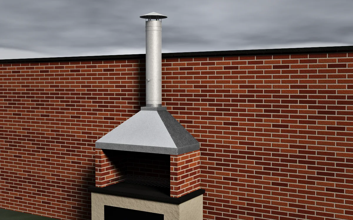 Campana de chapa sobre una parrilla, con caño y sombrero